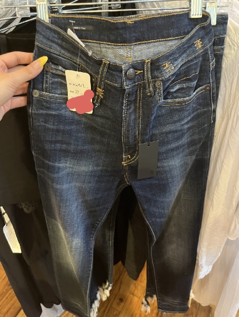 NwT R13 Howell High Rise Indigo Dark Wash Frayed Hem Skinny Jeans